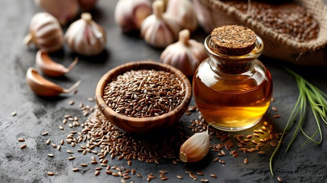 Flax seeds apple cider vinegar garlic, healthy food natural remedies nutritious wellness