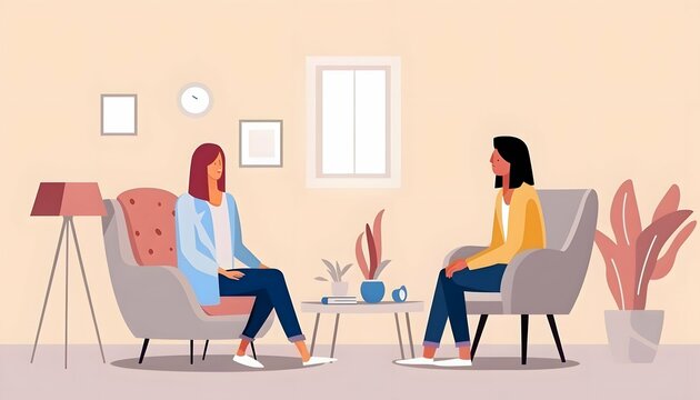 Woman talk counseling discussion consultation conversation friends gathering illustration