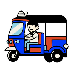 Taxi Tuk Tuk Thailand with driver. Vector illustration of a flat design