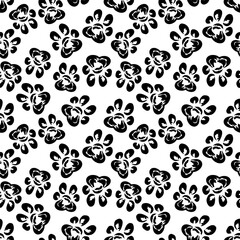 Seamless pattern fun cat paw prints on a white background for a playful texture.