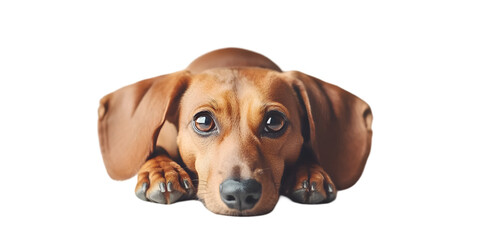 Obraz premium Adorable Dachshund Lying Down with Transparent Background