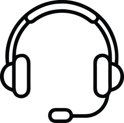 Minimalist Headset Outline Icon with Microphone, Black and white outline icon of a headset with a microphone, ideal for gaming, communication, and customer service themes.
