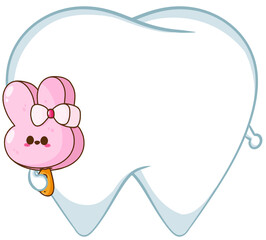 Hand drawn cute white teeth holding ice cream rabbit, for Children and dentist