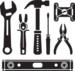 Silhouette collection of Bundle of engineering flat icon vector art illustration with white background