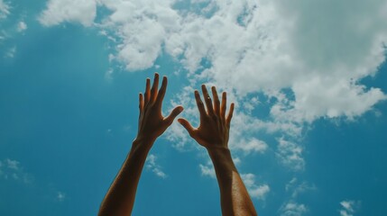Hands Reaching for the Sun Amidst Cloudy Sky   Hope and for the Future