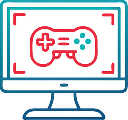 Obraz premium Gradient Gaming Monitor Icon with Controller, Gradient-style icon of a gaming monitor displaying a controller symbol, ideal for gaming, esports, and technology-related themes. 