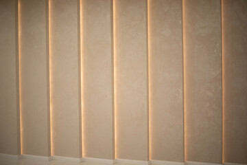 Backlit wall. Ribbed wall in the interior. Light inside the panel.