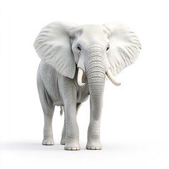 Fototapeta premium Majestic Elephant with Trunk Raised on Open Plains Against White Background
