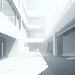 Obraz premium Bright and Airy Architectural Space Showcases Modern Design With Expansive Glass Walls and Shadow Play in a Minimalist Courtyard Setting During Daylight Hours