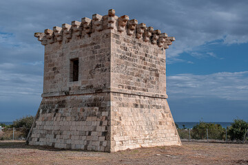 Tower of Regina, a stone built, 15th century historic monument, situated on a 100 m ASL hilltop , two kilometers from north of Cape Kiti, Pervolia village, Larnaka District, Cyprus 