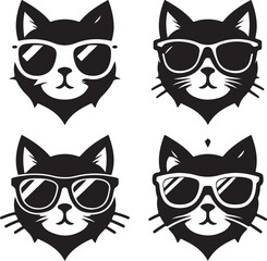 Silhouette set of  Cat icon, sign, logo vector illustration with white background