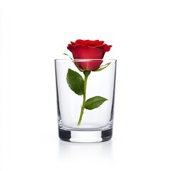 Captivating Red Rose in Glass Vase on White Background   Macro Floral Artwork