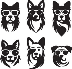 Fototapeta premium Set of dog with sunglass silhouette design icon logo illustration isolated on white background