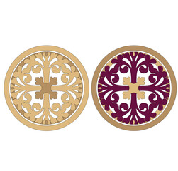 ANCIENT ROMAN AND GREEK COIN SYMBOL WITH ROUND GOLD DECORATIONS