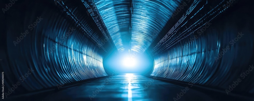 Aufkleber illuminated tunnel with blue light, creating a mysterious and futuristic ambiance.
