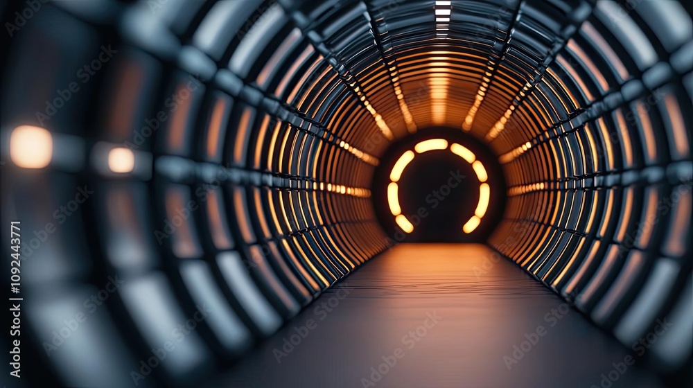 Poster Futuristic tunnel with glowing lights creating an immersive atmosphere.