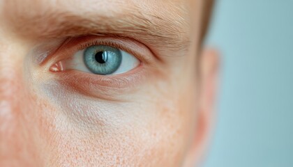 Close-up of an eye showcasing striking blue color and intricate details of the iris