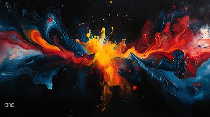 Black background a colorful explosion, Ink splatter background