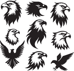 Fototapeta premium Black Eagle silhouette design icon logo vector set illustration isolated on white background