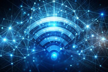 Obraz premium A blue and white image of a wifi signal with a blue circle in the middle