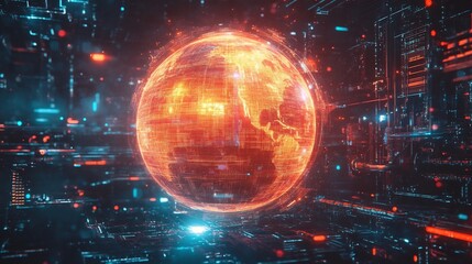 Obraz premium Futuristic Global Fintech Innovation Digital Holographic Diagram Showcasing Technology and Finance