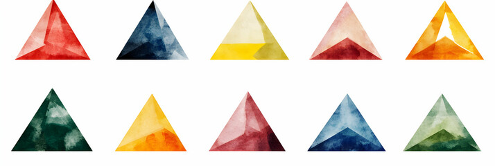 Ten Watercolor Triangular Gems: Abstract Geometric Background Illustration