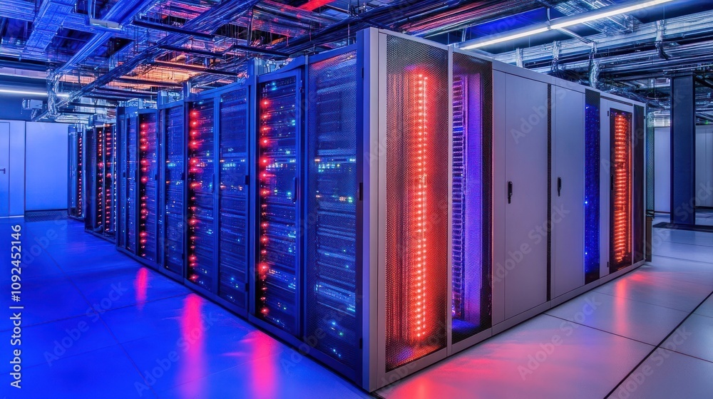 Aufkleber Illuminated Data Center Servers Row Modern Technology