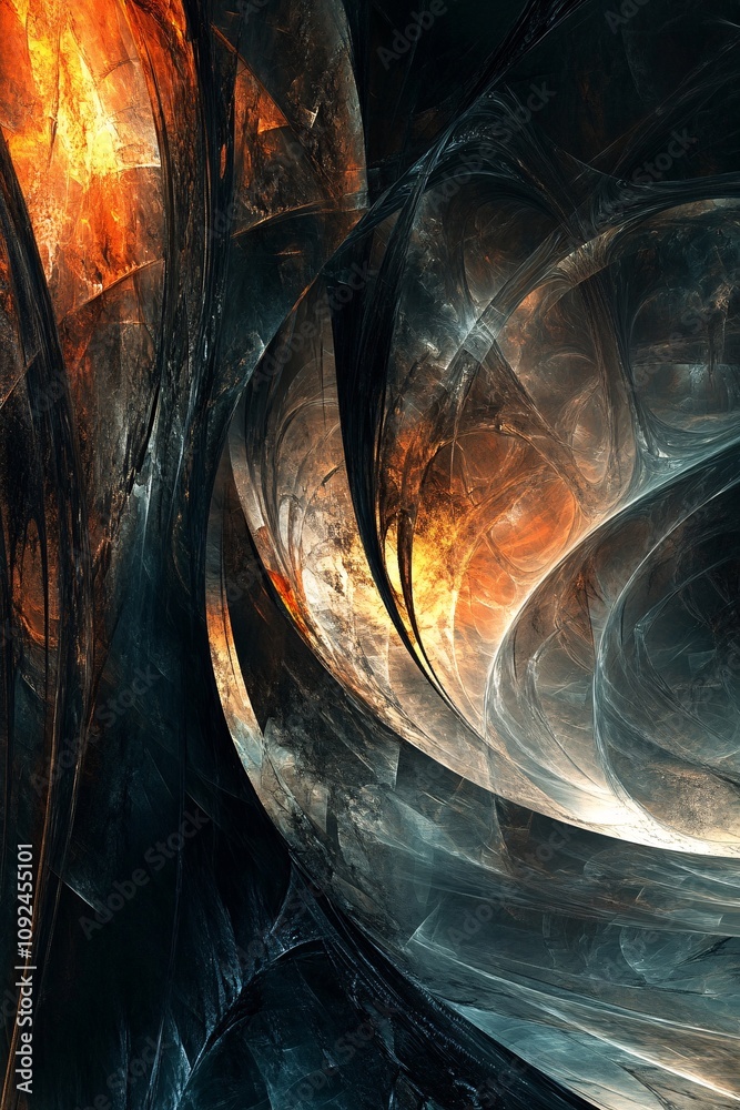 Aufkleber Abstract orange and blue fractal art creating dynamic shapes and patterns