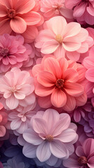 Obraz premium Vibrant Pink and Coral Dahlias Bloom in Artistic 3D Floral Background