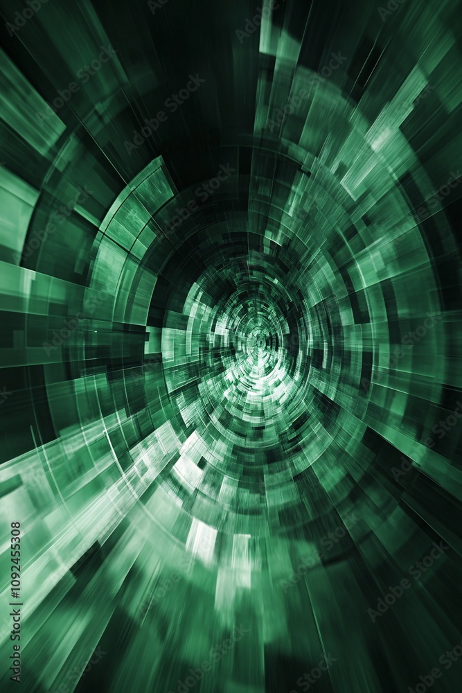 Aufkleber Green circular portal effect creating a tunnel of light and data