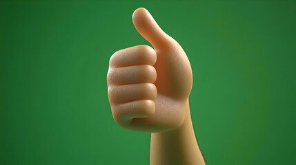 3D Cartoon Thumbs Up Green Background Illustration