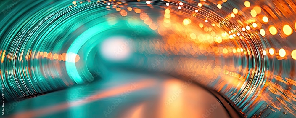 Poster colorful tunnel with vibrant lights creating an abstract motion effect.