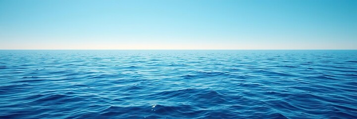 Fototapeta premium A vast expanse of blue water meeting the horizon at a soft creamy line where waves gently rock the surface with a soothing quality, blue, calm, sunny