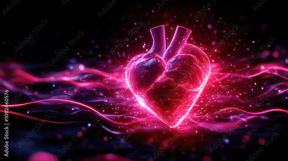 Poster dynamic heart animation abstract background digital art vibrant colors modern aesthetics health conc