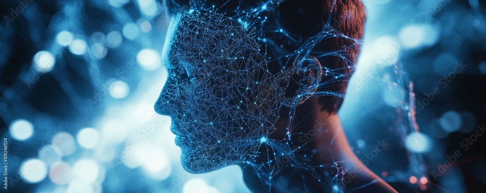 Aufkleber Artificial intelligence forming face with futuristic network mesh