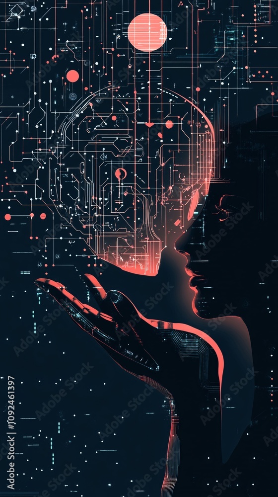Poster Artificial intelligence showing circuit board pattern creating futuristic atmosphere