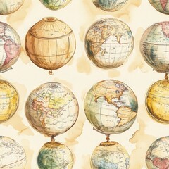 Vintage Whimsical Watercolor Globes Pattern Design