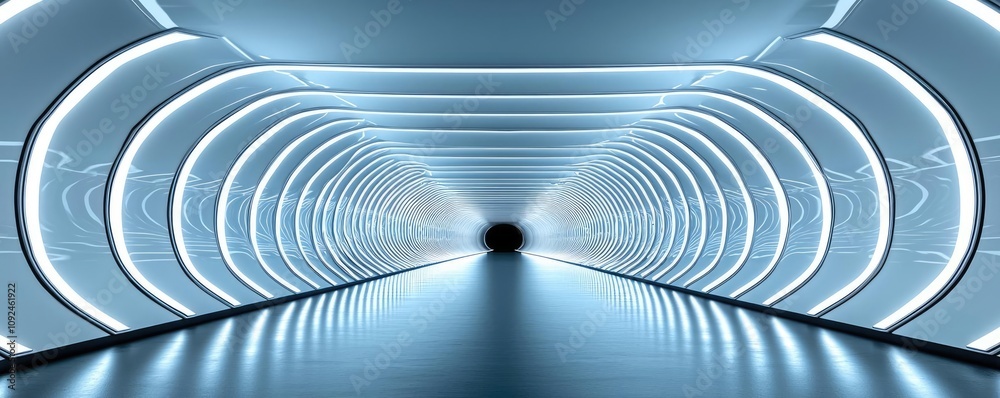 Poster futuristic tunnel with glowing lights and a sleek design, creating a modern ambiance.