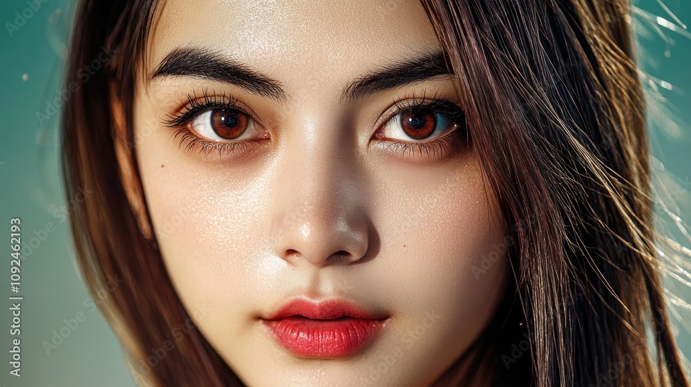Aufkleber Captivating portrait of a woman with striking eyes studio setting editorial photography artistic concept