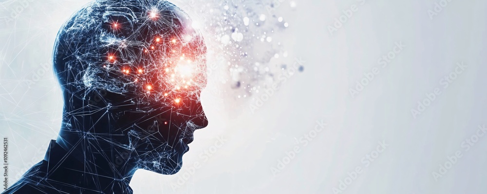Poster artificial intelligence processing data in futuristic human head