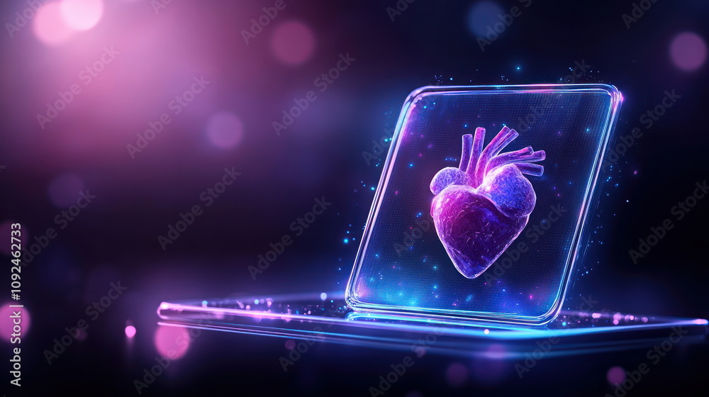 Aufkleber digital heart visualization futuristic setting graphic design vibrant colors abstract concept