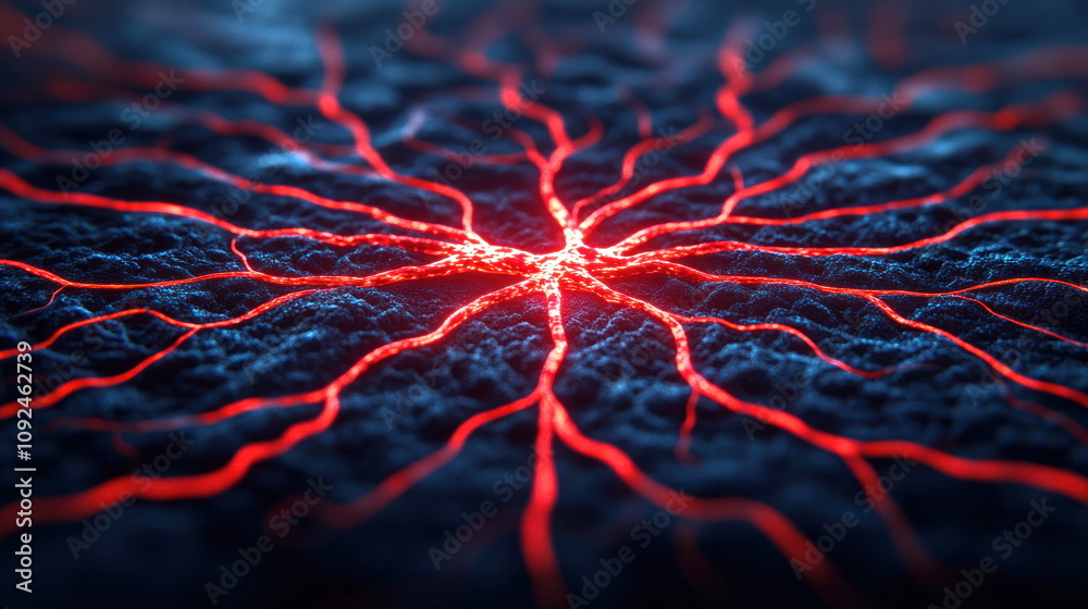 Poster Dynamic red energy patterns abstract digital art virtual environment conceptual view science