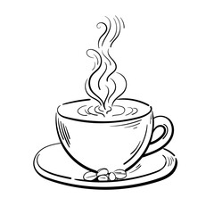 Hot cup of coffee . Coffee break icon. Vector stylish symbol. Doodle illustration. Hand drawn sketch for cafe, restaurant, web 
