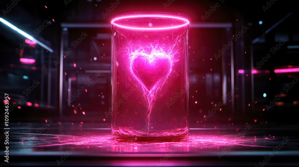 Poster dynamic heart pulse visual digital art neon glow abstract futuristic emotion showcase