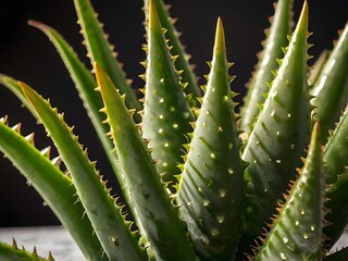 Fototapeta premium A lush aloe vera photographed at close range in a home garden