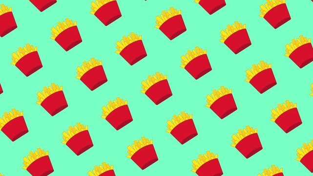 animated food pattern french fries on solid color background