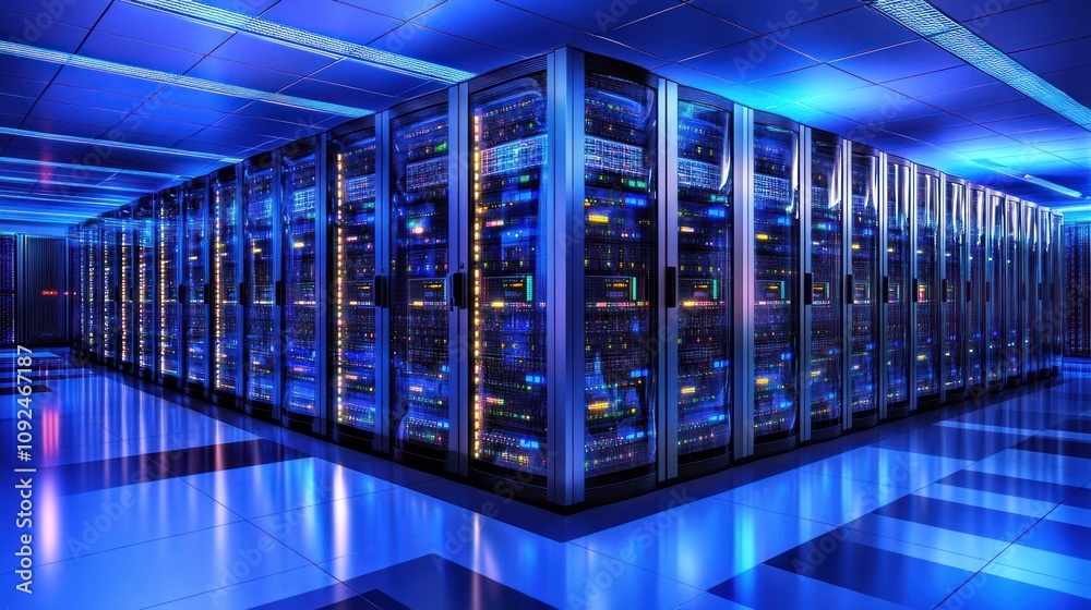 Poster Illuminated Server Racks In Modern Data Center