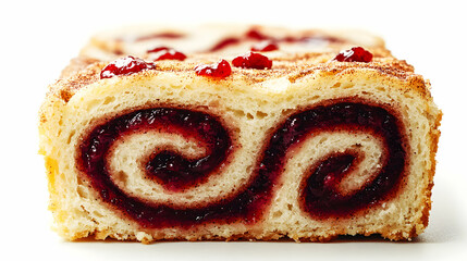 Fototapeta premium Close-up of Swirled Cranberry-Filled Yeast Bread, Sweet Pastry with Cinnamon Sugar Topping