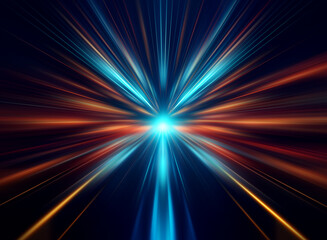 Obraz premium teal and red colour, motion blur light tails against black background
