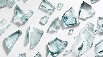 Obraz premium Shattered Glass Fragments on White Background Creating an Abstract Visual Texture for Artistic, Design, or Conceptual Use in Digital Projects
